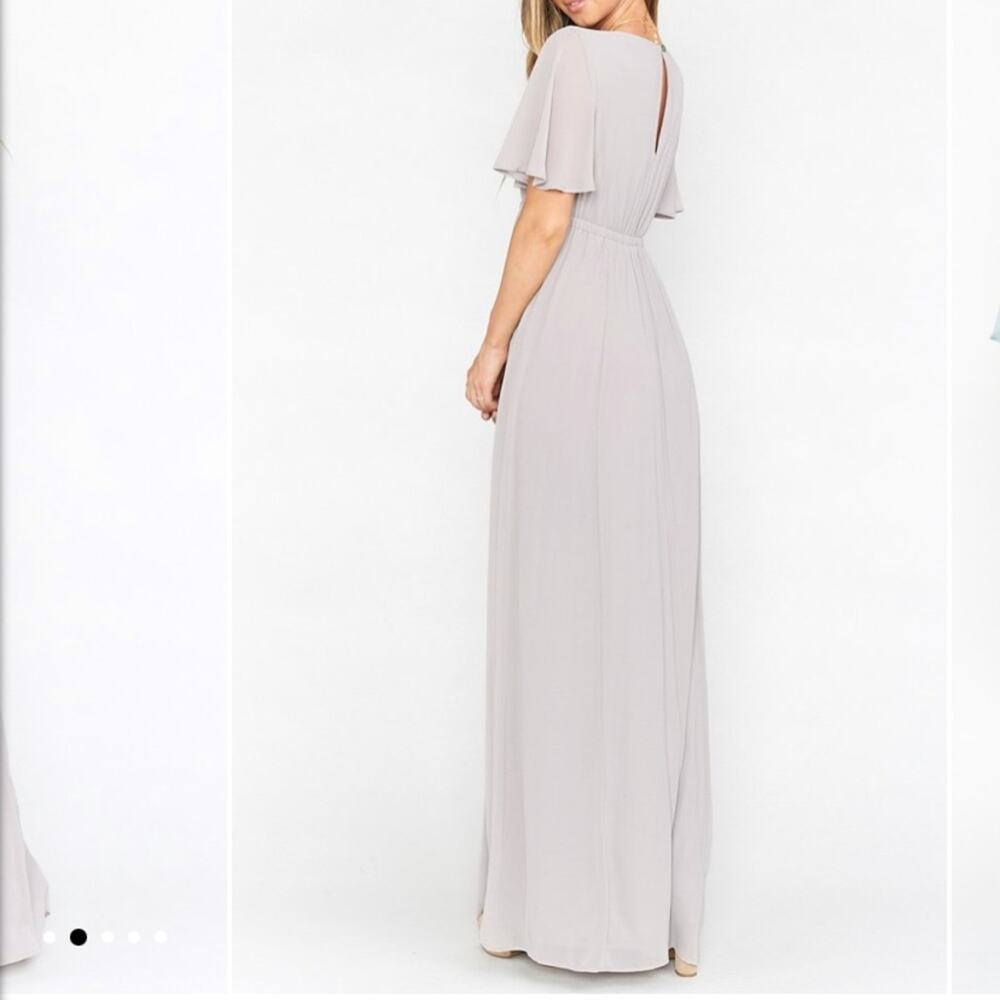 Show Me Your Mumu Emily Empire Maxi Dress Dove Grey Chiffon Size Large NWT - Picture 3 of 6